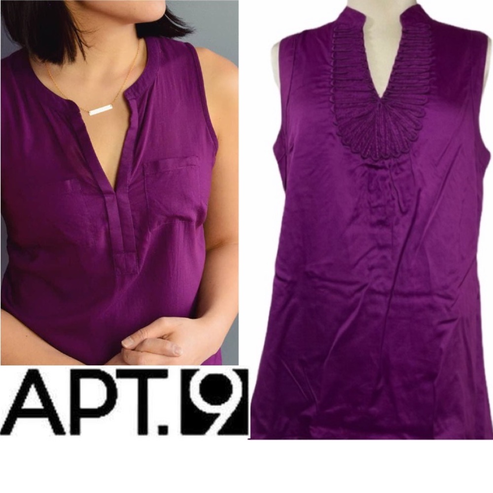 V-Neck Ruffled Tunic Tank Top Sleeveless Blouse Top Apt 9